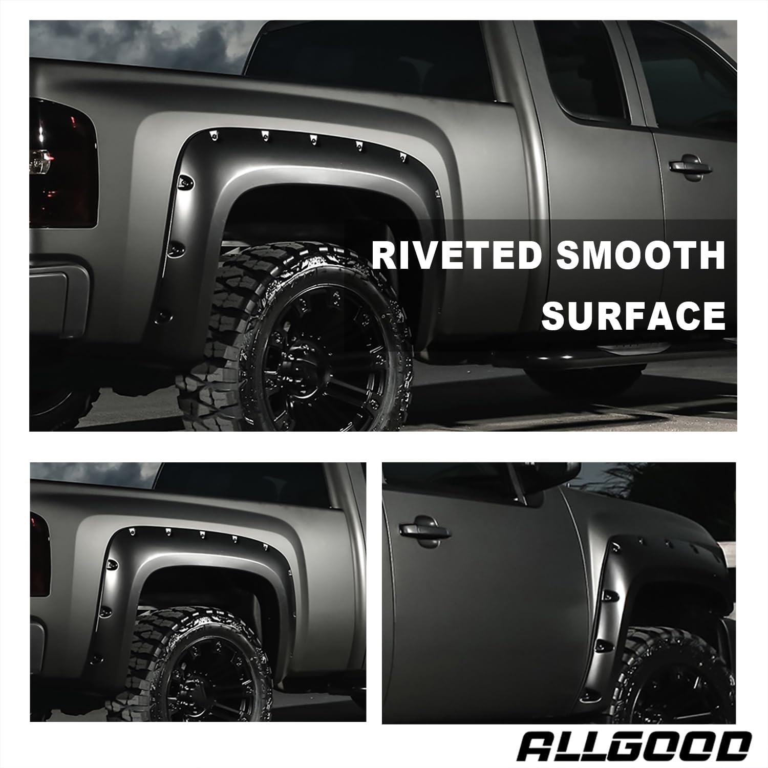 ALLGOOD Fender Flares Compatible with Nissan Titan 2004-2015 w/o Bedside Lockbox Front & Rear Smooth Black Wheel Cover Protector Pocket Rivet Bolt Style 4pcs F81Z16006AA 5C3Z16006AA