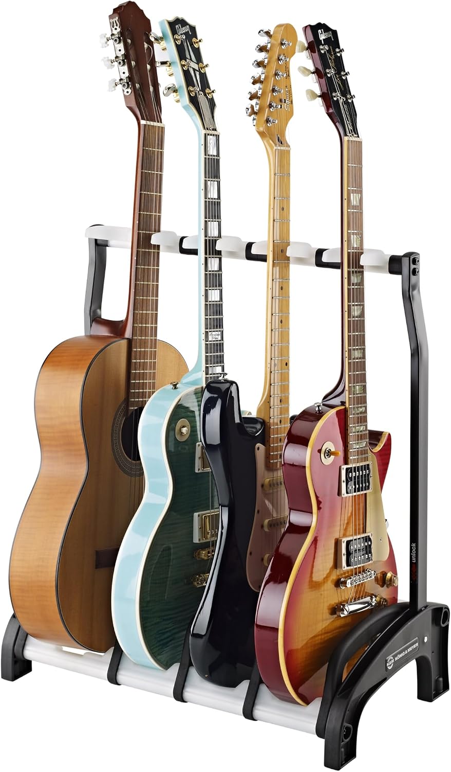 K&M Konig & Meyer 17534.016.00 Guardian 3+1 Guitar Stand | Holds 4 - One Acoustic/Three Electric Guitars Rack-Style | Protective Supports | Space Saver | Adult/Youth Musicians | Black / Translucent f
