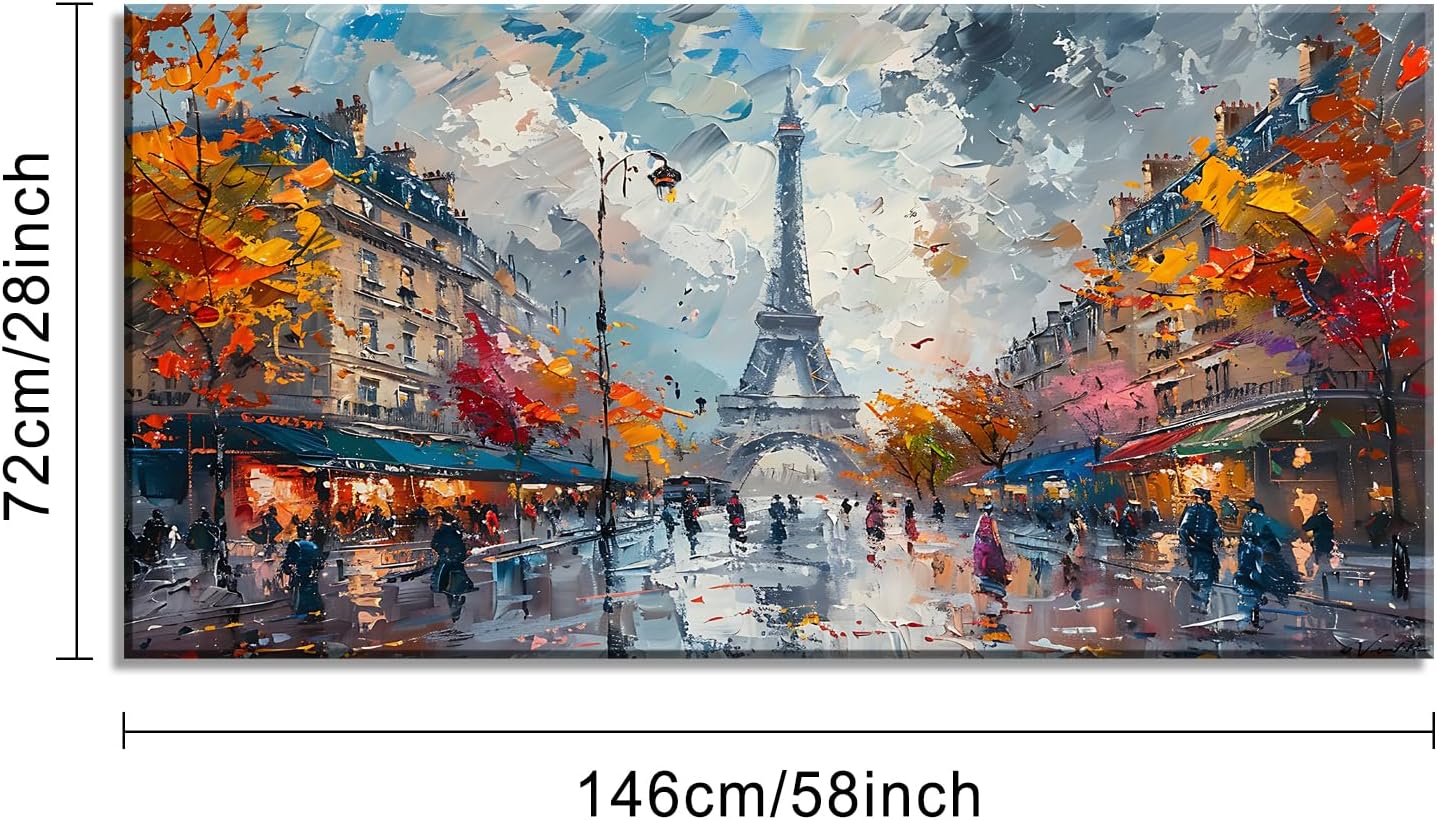 Piy Painting Eiffel Tower in Paris French Landscape Street View Wall Art Decor Artwork for Bedroom (30x60 Inches)