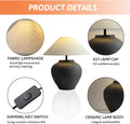 Farmhouse Table Lamps Black 18.8' Tall Ceramic Table Lamp Rustic Southwestern Clay Pot Ceramic Lampshade with Fabric Shade Bedside Nightstand for Living Room Bedroom House Office Entryway (Black)