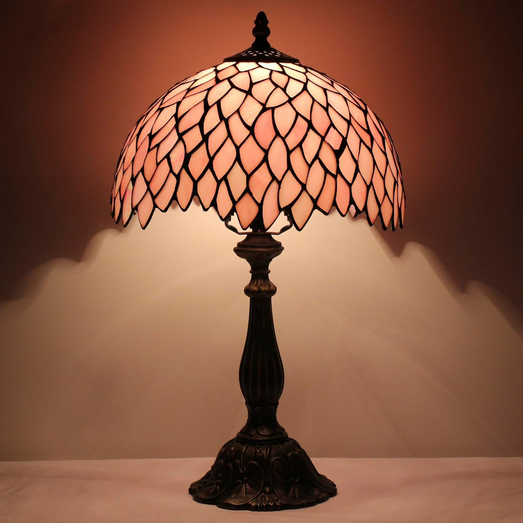 Tiffany Lamp Touch Control Table Lamp Pink Stained Glass Desk Lamp 12X12X19 Inches Wisteria Style Reading Light