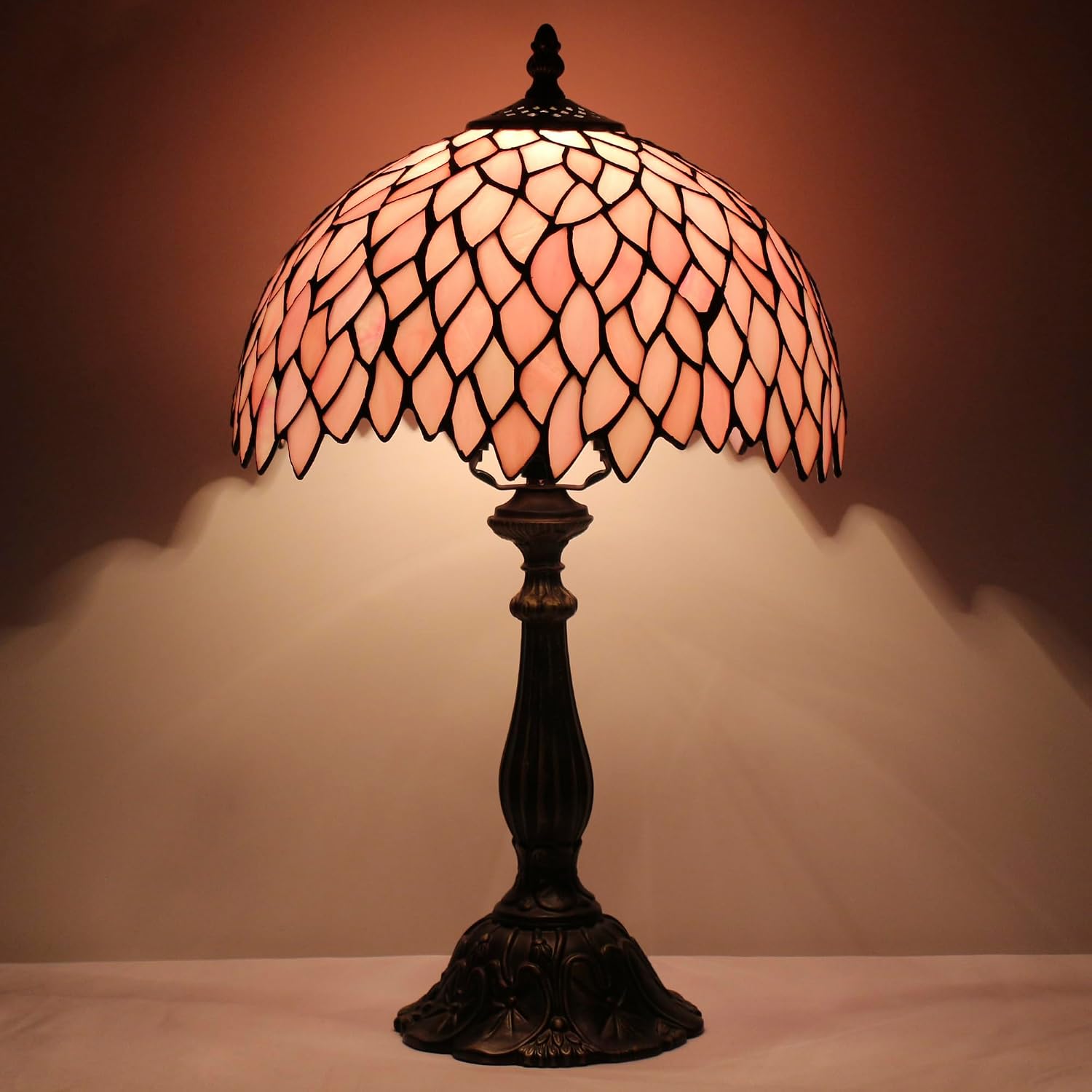 Tiffany Lamp Touch Control Table Lamp Pink Stained Glass Desk Lamp 12X12X19 Inches Wisteria Style Reading Light