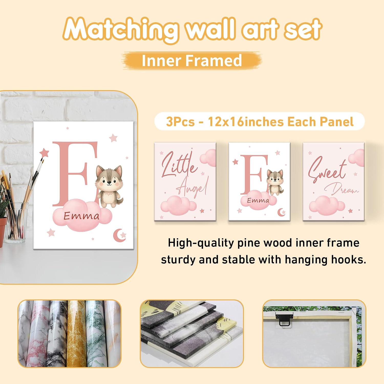 Terwex Personalized Crib Bedding Set, 5 Pcs Custom Nursery Bedding Sets with Name, Infant Bedding Set for Baby Girls Boys, Pink Fox Double Layer Baby Crib Set, Toddlers Babies Kids Customized Gifts