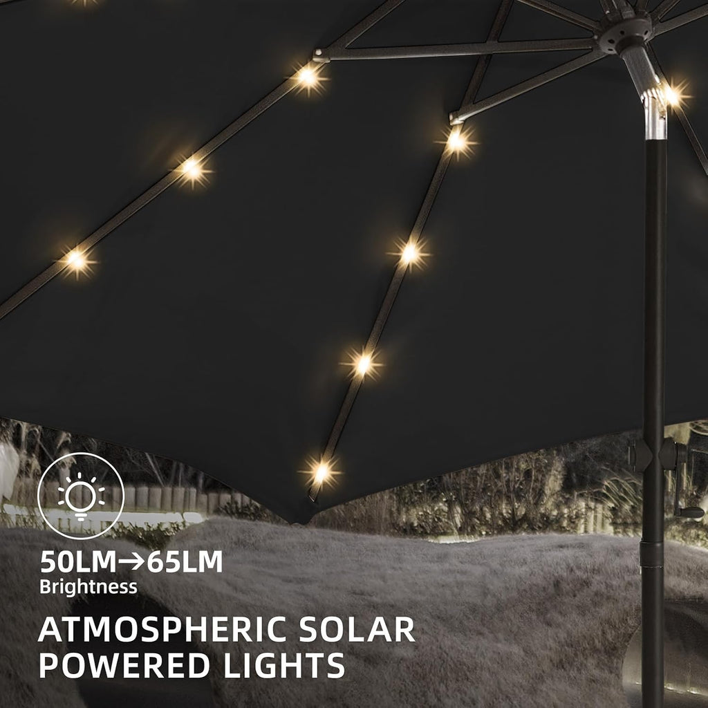 wikiwiki 9ft Solar Led Patio Umbrella, Sturdy Outdoor Market Umbrella for Deck, Pool, Garden w/Tilt, Crank, 32 LED Lights, Carbon Grey