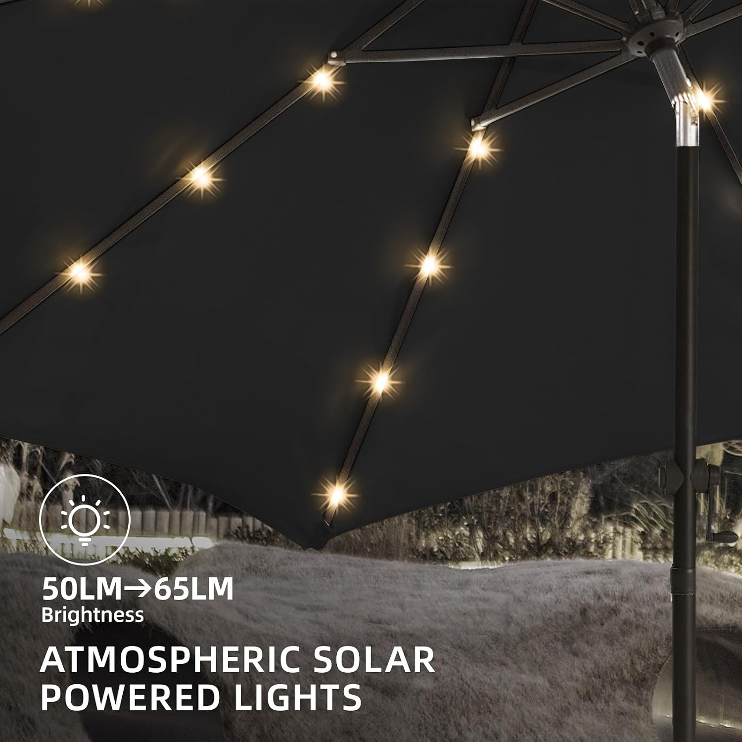 wikiwiki 9ft Solar Led Patio Umbrella, Sturdy Outdoor Market Umbrella for Deck, Pool, Garden w/Tilt, Crank, 32 LED Lights, Carbon Grey