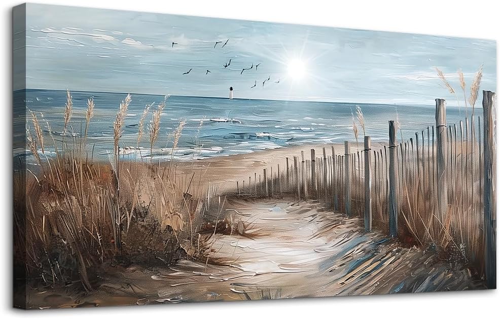 KELIYUAN Large Canvas Wall Art For Living Room Wall Decor For Office Bedroom Mural Wall Pictures Artwork Ocean Sand Dunes Grass Landscape Paintings Hotel Room Aesthetic Home Decoration Art 30'x60'