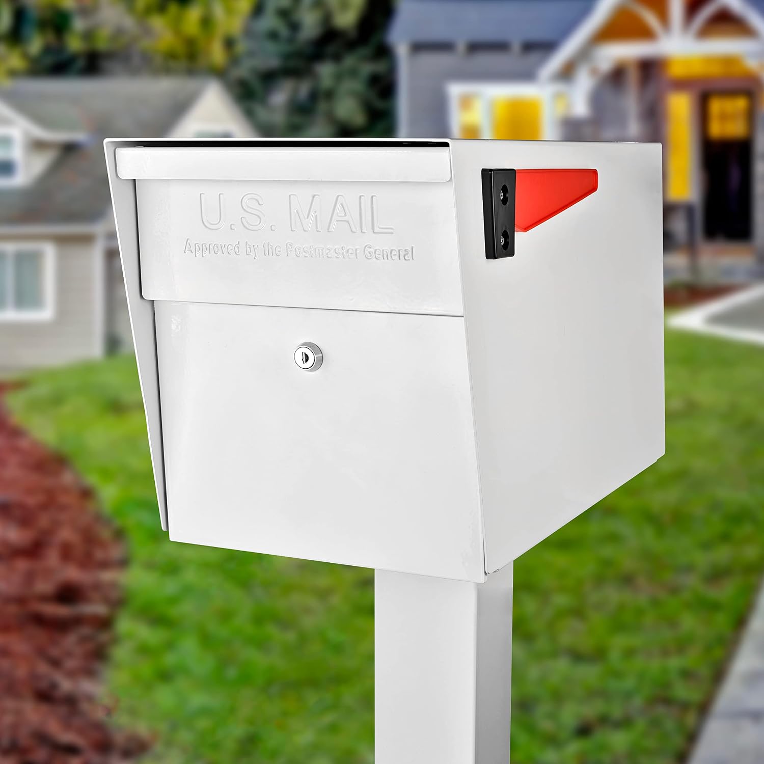 Mail Boss 7109 Curbside Steel Post Mount Security Locking Mailbox, Alpine White
