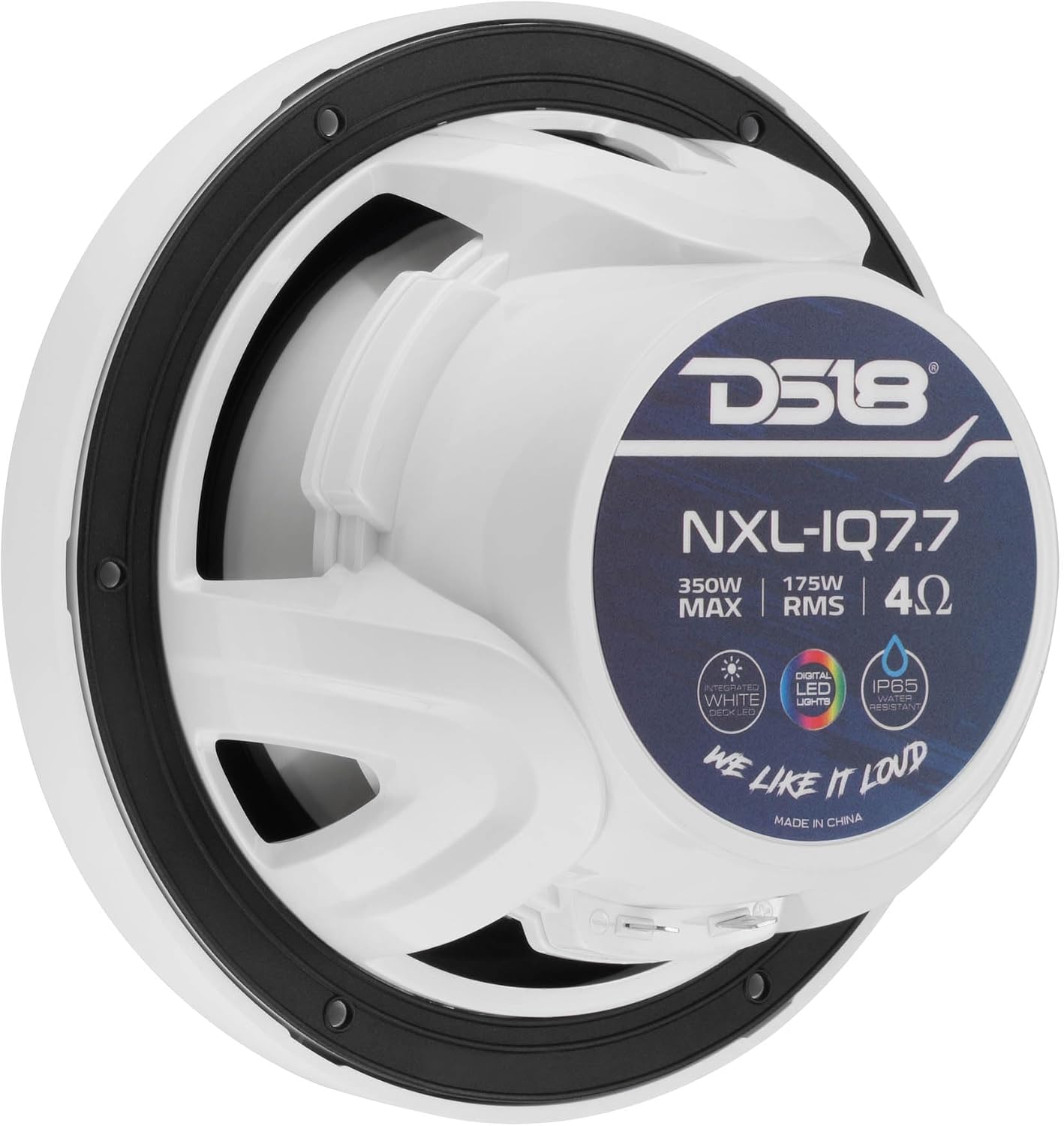 DS18 NXL-IQ7.7/WH 7.7' Marine Coaxial Speakers with Digital LED Lights and Deck Light, Bullet Tweeter, 175W RMS, IP65 Waterproof, High Sensitivity 96dB, Marine Audio for Boats & Powersports - Pair