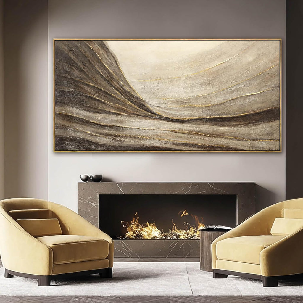 Textured Abstract Wall Decor with Framed Brown Canvas Art Gold Accents Modern Large Artwork for Bedroom Living Room 29x58 Inch