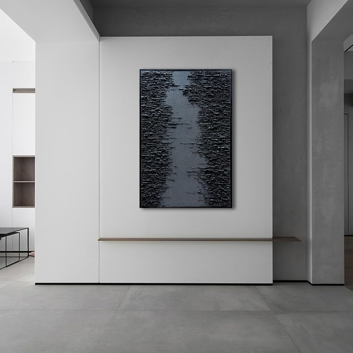 Framed Black Canvas Wall Art, Modern Abstract Oil Paintings, Relief Texture Wall Art for Living Room Bedroom Wall Decor