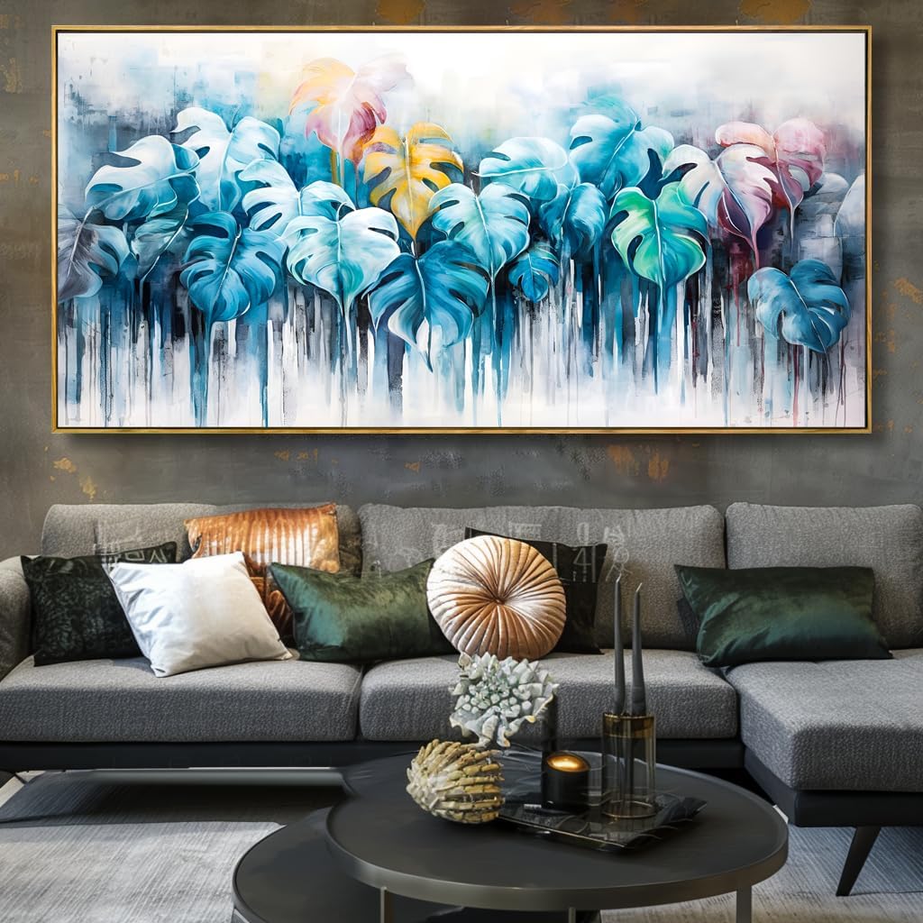 Wall Art Colorful Leaf Abstract Modern Artwork Canvas Painting for Bedroom Living Room Office Large Decor 24'x48' with Framed