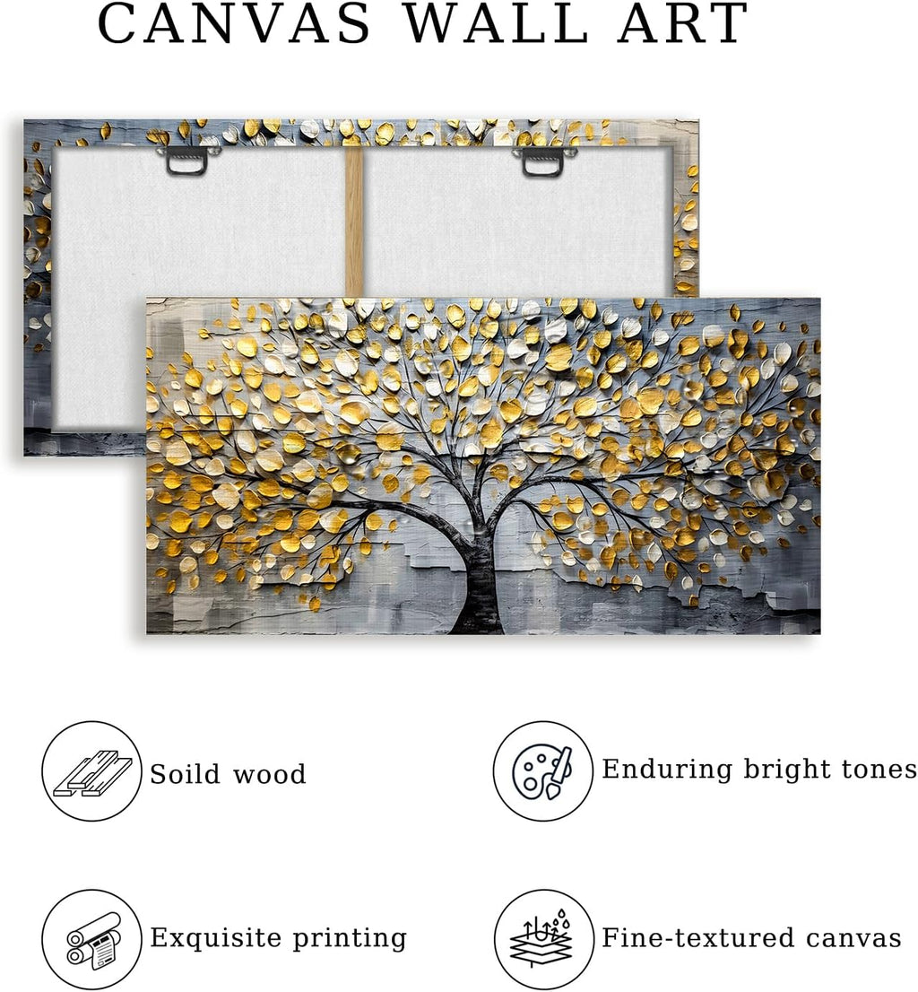 crmotu Tree of Life Large Wall Art for Living Room, Golden Tree Neutral Abstract Canvas Painting Art Prints, Nature Plant Modern Pictures Wall Decor for Bedroom Bathroom Dining Room Office 29'X57'