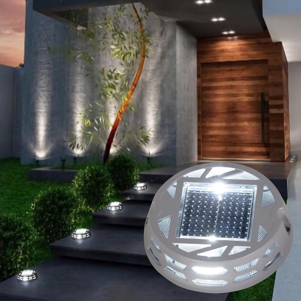 Solar Deck Lights Outdoor Driveway Marker Dock LED Light,3 Lighting Modes,Warm/Bright White and Blue IP67 Waterproof Road Markers for Driveway Sidewalk Garden Pathway Yard