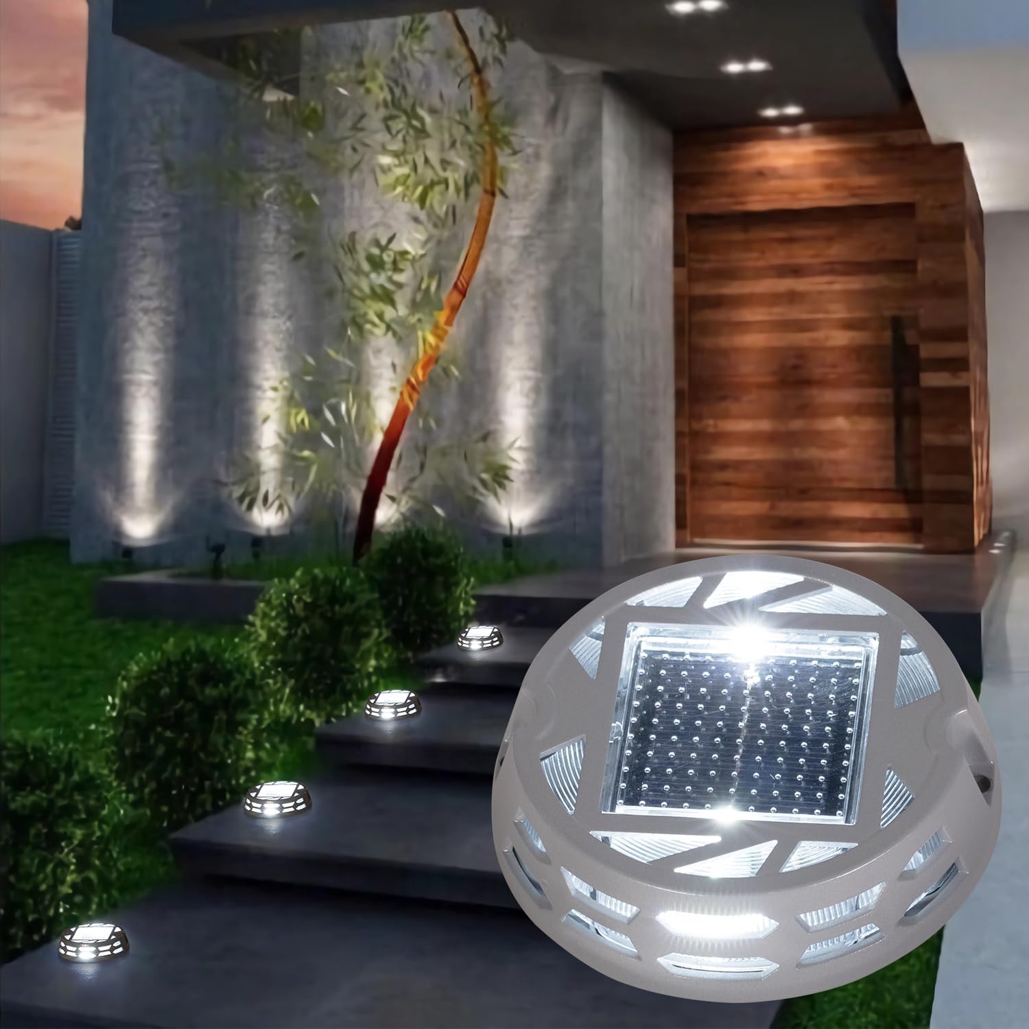 Solar Deck Lights Outdoor Driveway Marker Dock LED Light,3 Lighting Modes,Warm/Bright White and Blue IP67 Waterproof Road Markers for Driveway Sidewalk Garden Pathway Yard