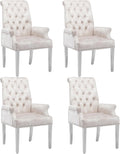 LOULENS Luxurious Velvet Dining Chairs Set of 4, Modern Upholstered Tufted Dining Room Chairs, Armrests Dining Chairs with Stainless Steel Leg (Beige + Velvet)