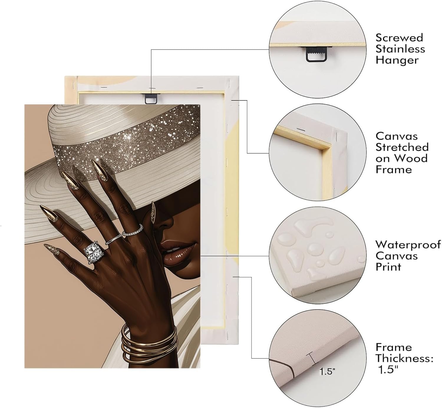 Fashion wall painting Black girl with white hat Canvas painting African poster is a good choice for room decoration Simple art 28x40in Wood Framed