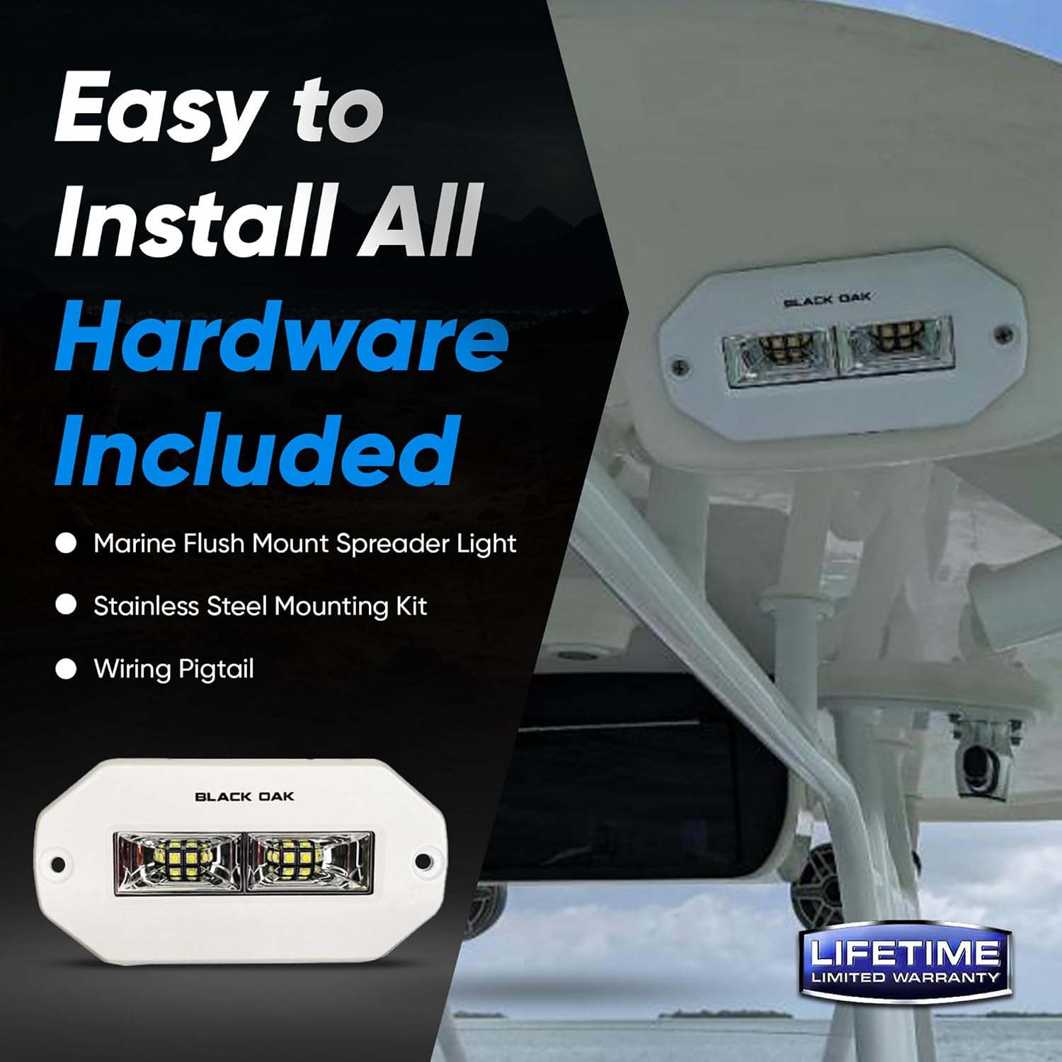 Black Oak LED Marine Flush Mount Spreader Light - IP69K Rating Marine Spreader Light Single Row – 4-20W 120 Degree Throw and 3,120 Raw Lumens (4-Inch, White)
