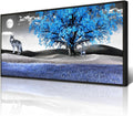 Wapluam Canvas Art Prints Wall Art For Living Room Large Wall Decor For Bedroom Modern Office Decorations Blue Tree and Wolfs Wall Pictures Black And White Paintings Room Black Framed Home Artwork