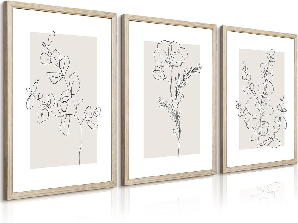 Neutral Botanical Prints Wall Art Flower Minimalist Canvas Wall Decor Vintage Line Wall Art Floral Plant Painting Pictures Beige Boho Artwork Farmhouse Poster for Bedroom 24x36x3 Inch Wood Framed