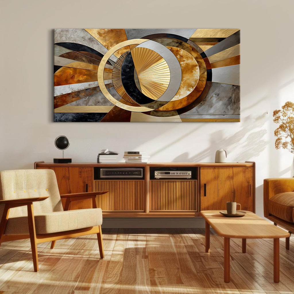 Big Abstract Wall Art Geometric Line Canvas Prints Pictures Modern Office Wall Decor Black and Gold Gray Stroke Ink Painting Mid Century Artwork Poster for Living Room Office Home Decorations 75x147cm