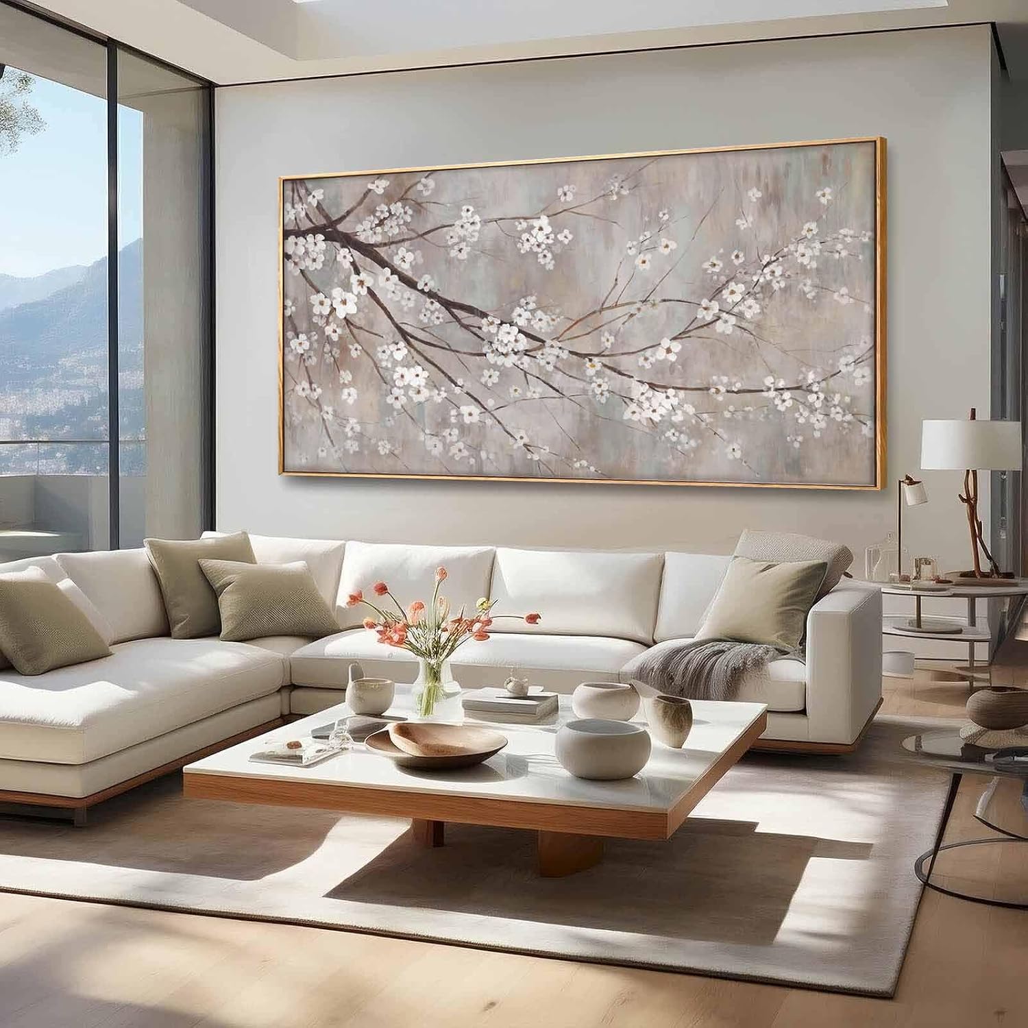 Floral Wall Art Framed Flowers Prints Poster Artwork Plum Blossom Pictures Extra Large Arts 36'x70' for Living Room