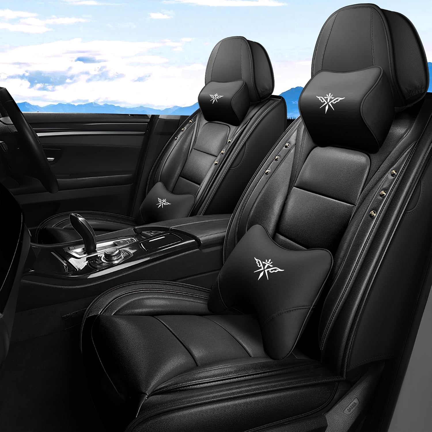 Seat Covers Custom Fit for Dodge Challenger 2009-2025, Luxury Front Set Leather Seat Covers Cushion, Waterproof Car Seat Cover Full Set, Automobile Interior(Black)