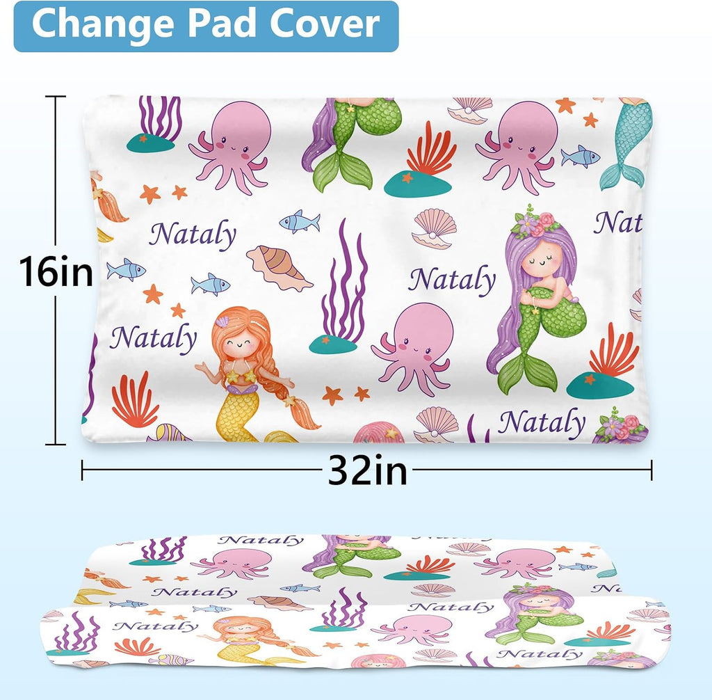 Dyoart Personalized Baby Crib Set - 5 Piece Custom Baby Bedding Set with Name, Double Layer Nursery Bedding Set for Girls, Mermaid Crib Bedding Set, Gift for New Parents Toddler Infant