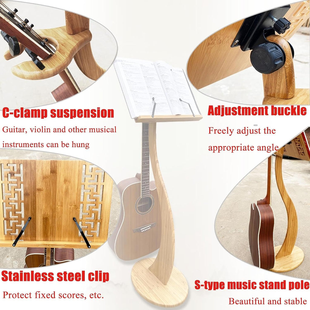 Bamboo Sheet Music Stand, Guitar Violin Music Stand, Traditional Wooden Artisanship, Sturdy Music Book Stand, Music Sheet Stand for Instrumental Performance & Band,
