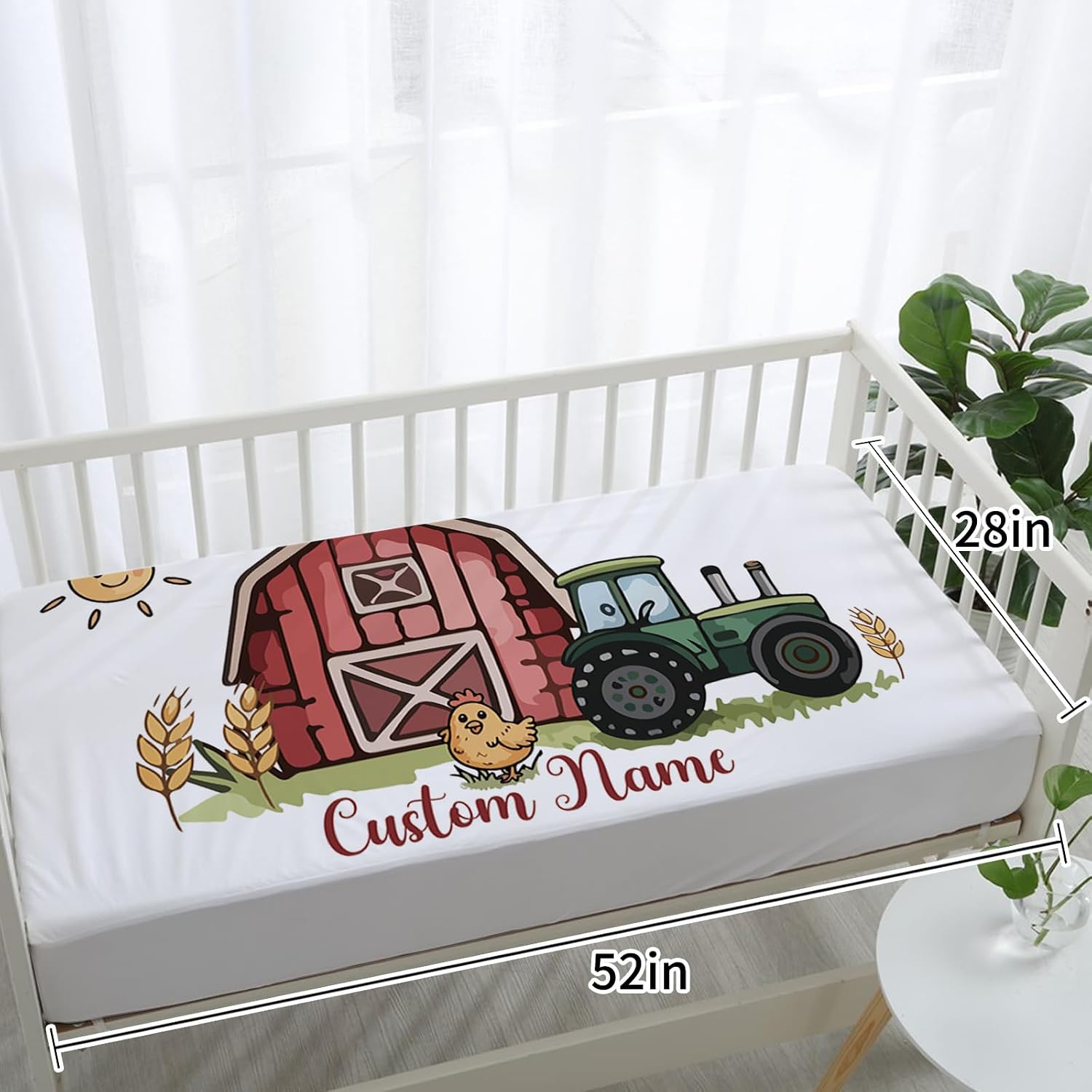 Personalized Crib Bedding Set for Baby Boys Girls, Farm Theme Custom Name Baby Crib Sets 5-Pcs, Double Layer Baby Blanket Fitted Sheet Changing Pad Cover Rug Wall Art Set
