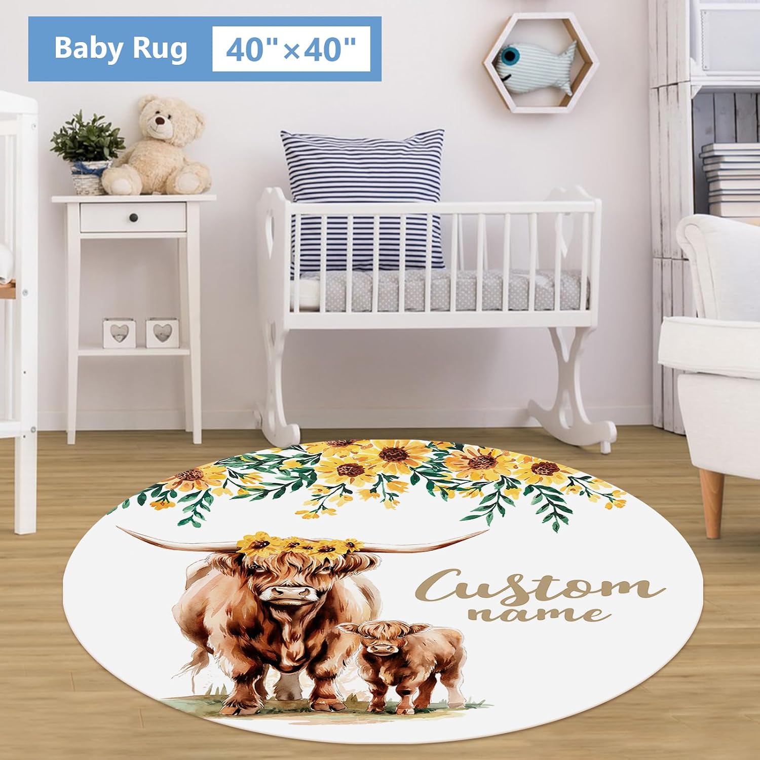 KAINSY Personalized Baby Crib Bedding Set, 5 Pcs Custom Name Bedding Set, Double Layer Nursery Bedding Set for Boy Girl, Highland Cow Baby Crib Set, Gift for Toddlers Infants New Parents
