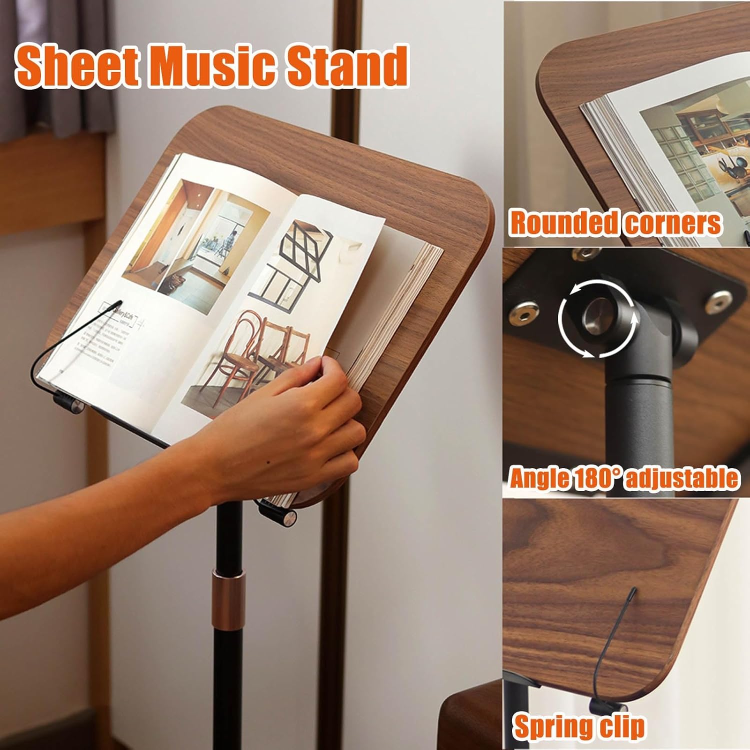 Wood Music Stand for Sheet Music, Music Book Stand Adjustable Height, Stability Sheet Music Stand, Guitar Violin Music Stand for Conductors, Stage, Theatre, Lectures