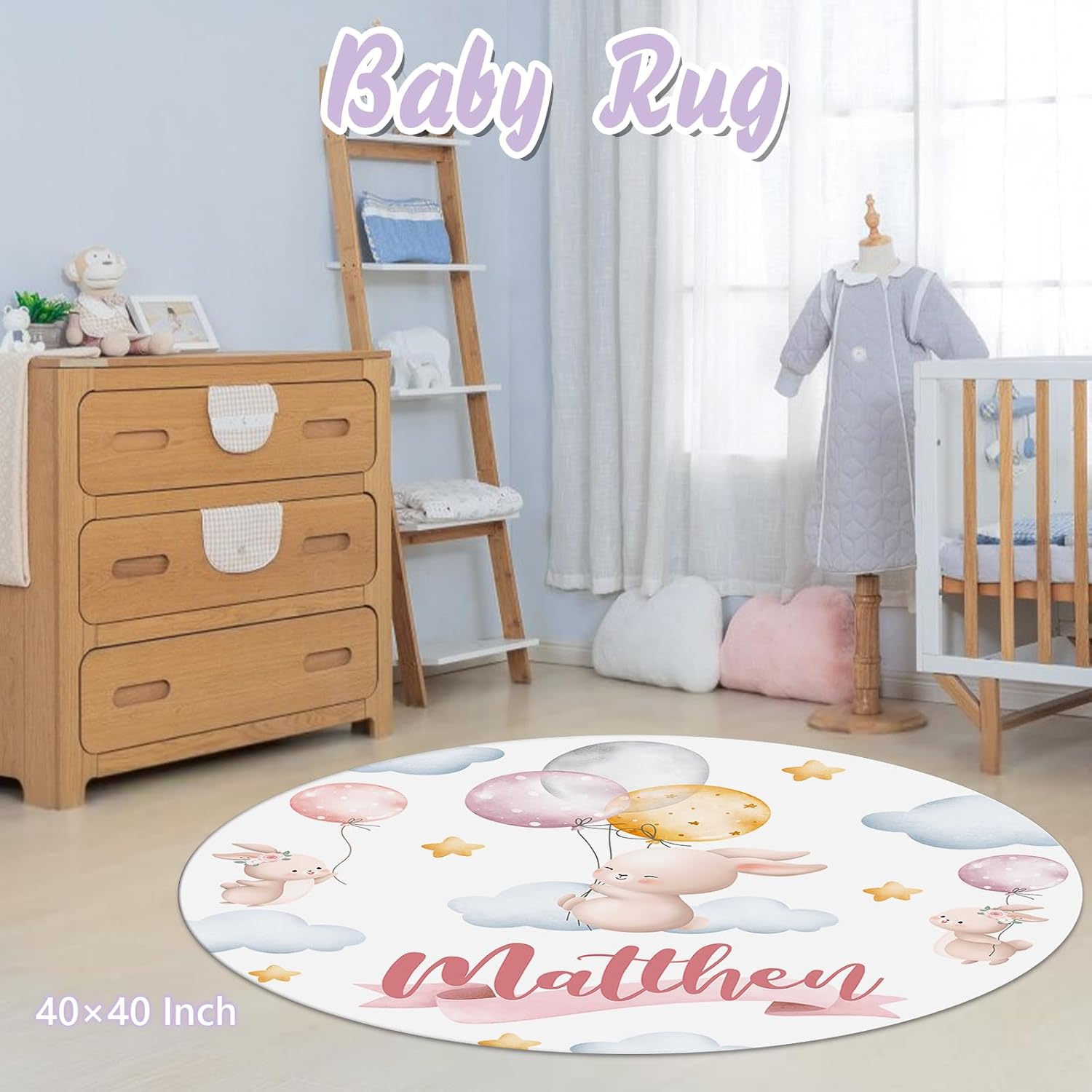 Custom Baby Crib Bedding Set, 5 PCS Personalized Name Baby Crib Sets for Girls Boys, Pink Rabbit Theme Nursery Bedding Sets for Infant Toddler, Double Layer Flannel Bed Set Customized Gifts