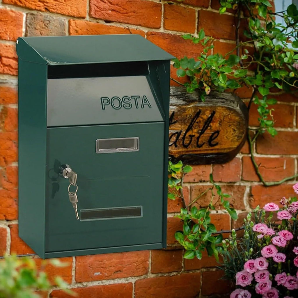 Garden Mailbox Hanging Post Office Box Wall Mount Drop Box Outdoor Letter Delivery Box with Key Lockable Curbside Mailbox Vintage(Grey)