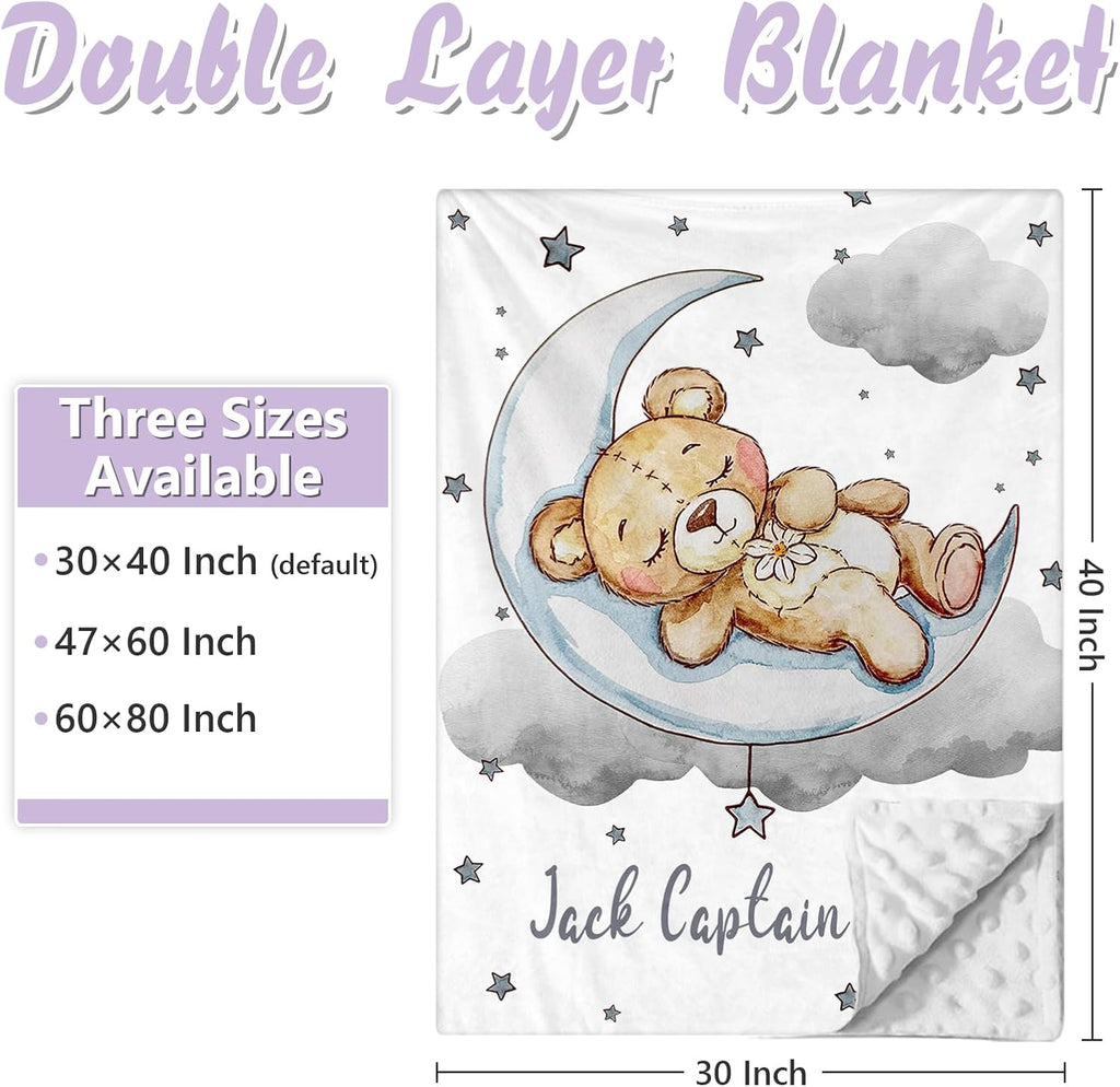 Personalized Baby Crib Bedding Set, 5 Pcs Custom Name Nursery Bedding Set for Girls Boys, Grey Moon Bear Baby Crib Set for Toddlers Infants, Double Layer Bedding Crib Sets Customized Gifts