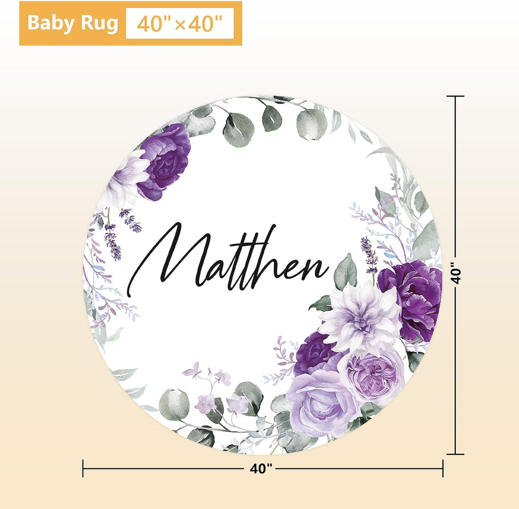 Terwex Personalized Baby Bedding Set - 5 Pcs Custom Toddlers Bedding Set with Infant Name - Soft Double Layer Nursery Crib Set for Girls Boys - Customized Infant Gifts for Baby Shower - Purple Flowers