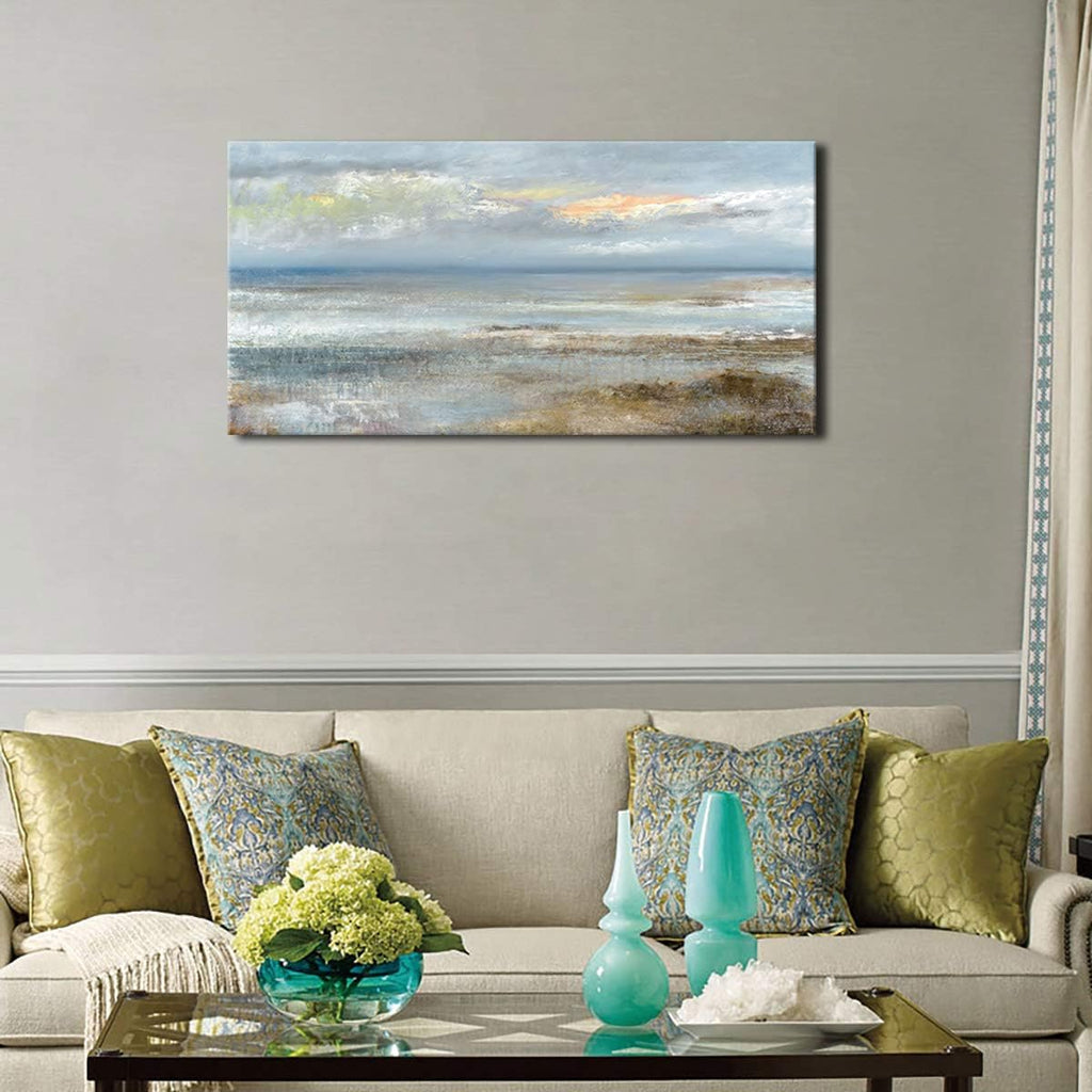 Abstract Wall Art Large Canvas Pictures Modern Blue Ocean Artwork on Canvas Prints Wall Decoration for Living Room Bedroom Bathroom Kitchen Office Home Wall Decor Framed Ready to Hang 29' x 58'