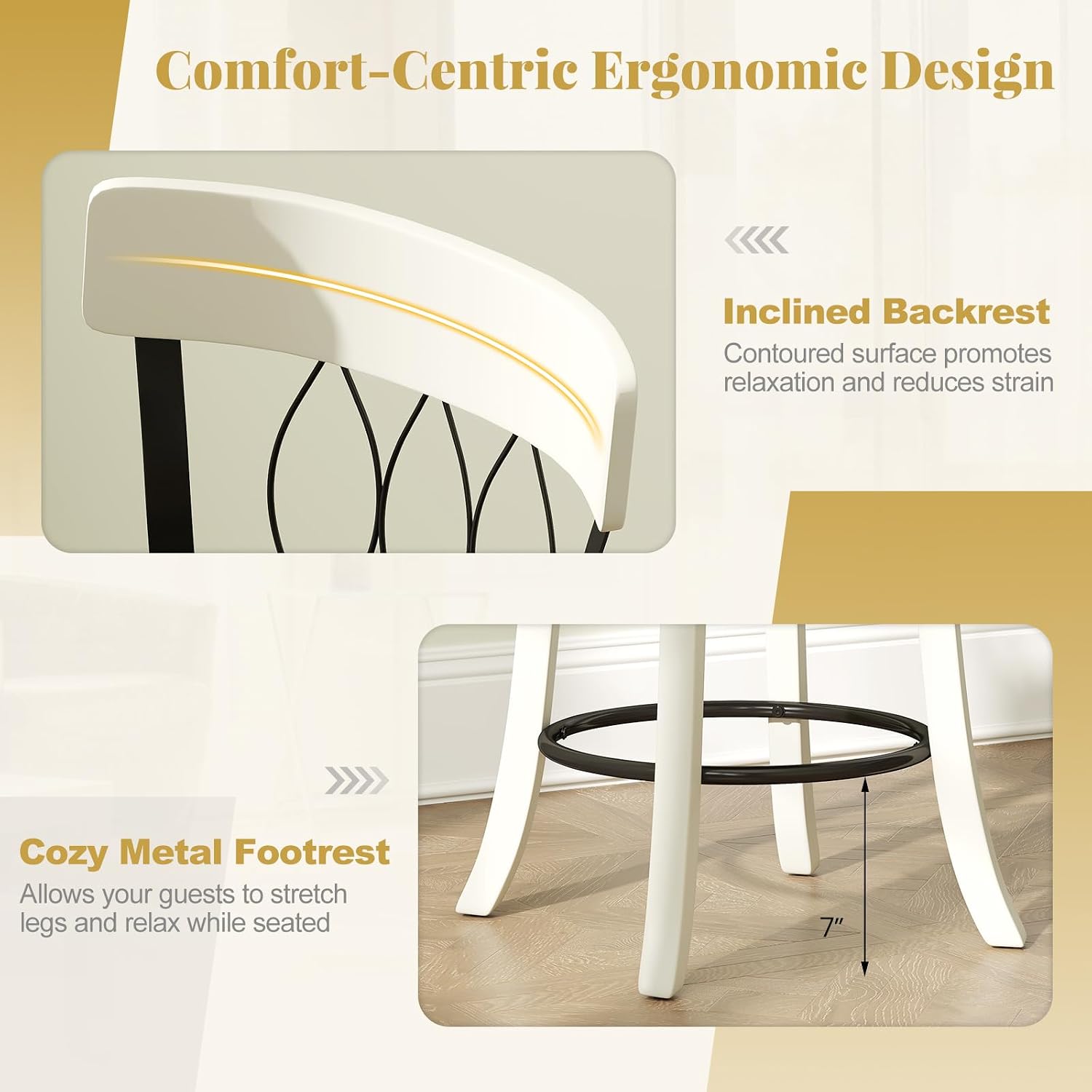 Giantex 26' Bar Stools Set of 4, Swivel Counter Height Bar Chairs with Footrest, Rubber Wood Frame & Tufted Rivets, Upholstered Modern PVC Leather Barstools for Kitchen Island & Pub