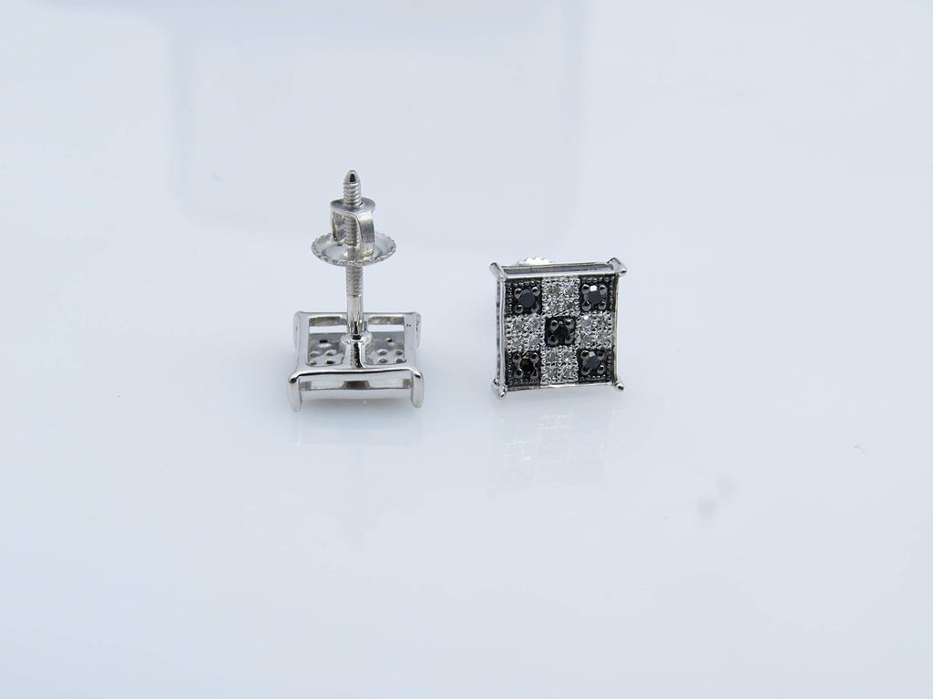 Dazzlingrock Collection 0.25 Carat (ctw) Black & White Round Diamond 7.5mm Square Micro Pave Hip Hop Iced Out Studs, Screw Back, Unisex Design Ladies, Mens Real Diamond Earrings
