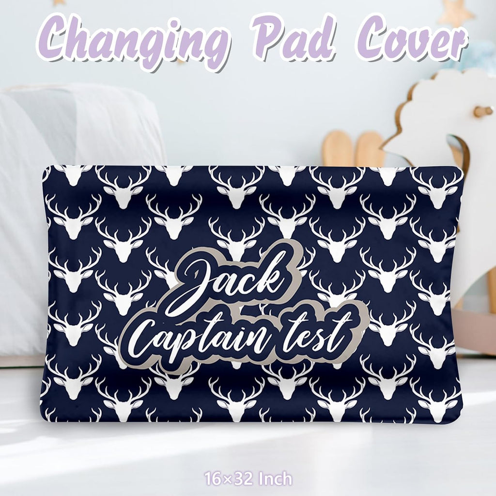 Personalized Baby Crib Bedding Set, 5 Pcs Custom Name Nursery Bedding Set for Girls Boys, Blue Woodland Deer Baby Crib Set for Toddlers Infants, Double Layer Bedding Crib Sets Customized Gifts