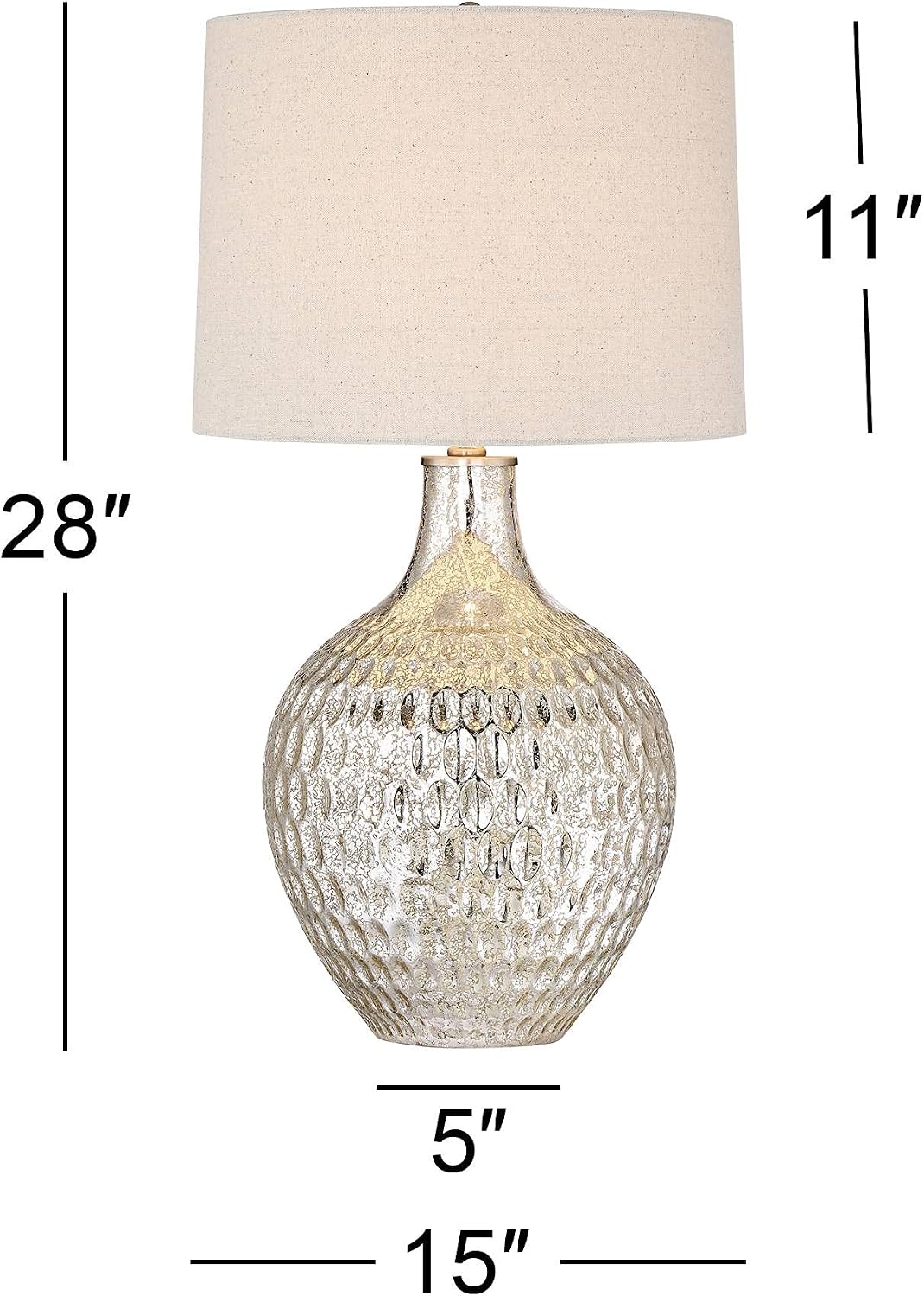 360 Lighting Waylon Modern Glam Luxury Table Lamp 28' Tall Dimpled Textured Mercury Glass Off-White Tapered Drum Shade Decor for Living Room Bedroom House Bedside Nightstand Home Office