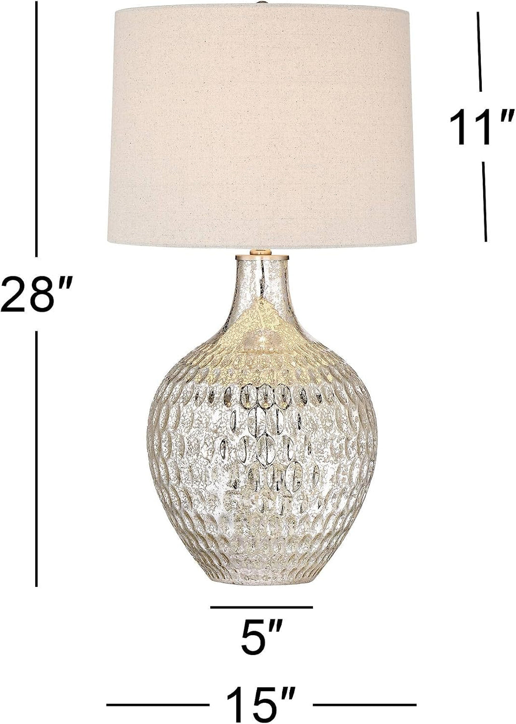 360 Lighting Waylon Modern Table Lamp 28' Tall with Dimmer and USB Charging Port Mercury Glass Dimpled Textured Off White Drum Shade for Bedroom Living Room House Home Bedside Nightstand Office