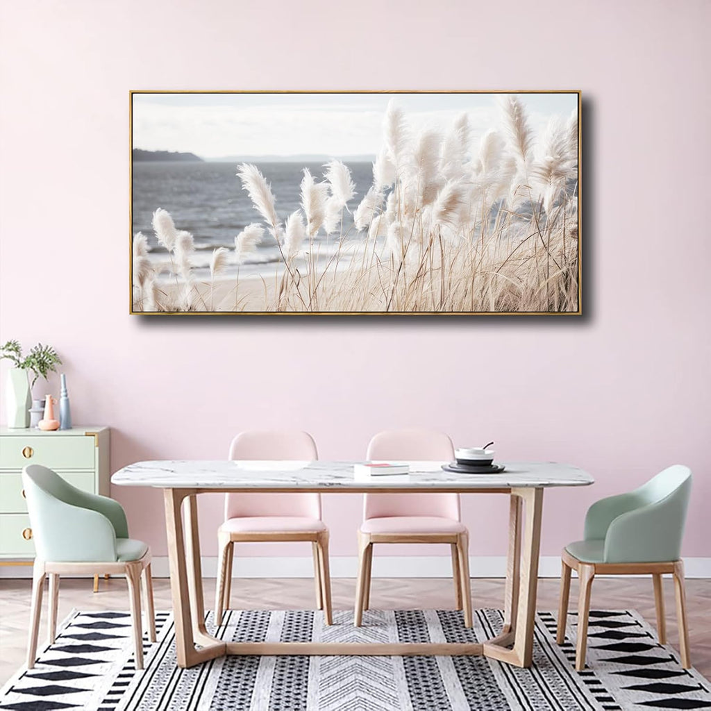 Framed Wall Art Artwork Decor Nature Canvas Painting ReedSeascape Wall Decor for Bedroom Living Room Decoration Home Kitchen Office 24' x 48'