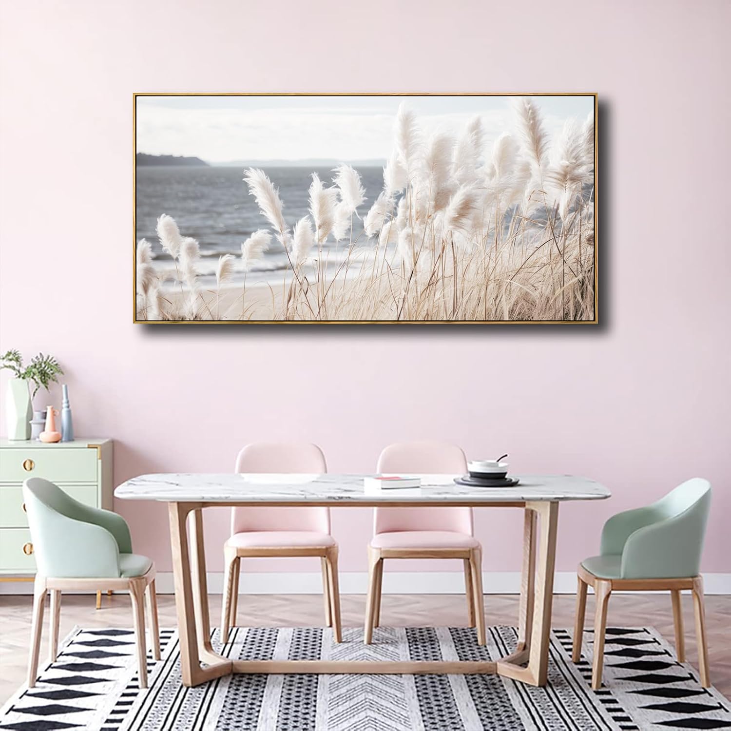 Framed Wall Art Artwork Decor Nature Canvas Painting ReedSeascape Wall Decor for Bedroom Living Room Decoration Home Kitchen Office 24' x 48'