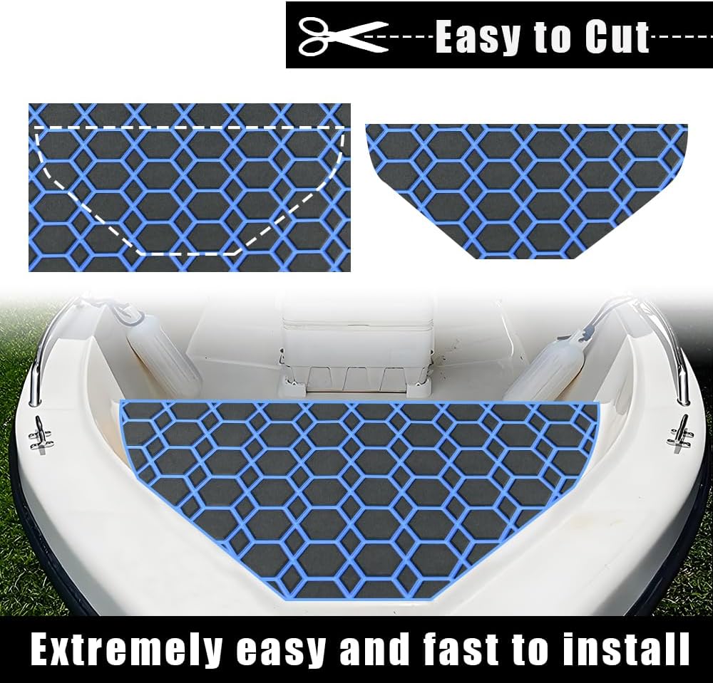 94.5'X37.7' Diamonds and Hexagons EVA Self-Adhesive Boat Flooring and Decorative Fish for Yacht Pool Boat Flooring Sheet Thick Non-Skid mat (Black and Blue, 102.3'X37.8')