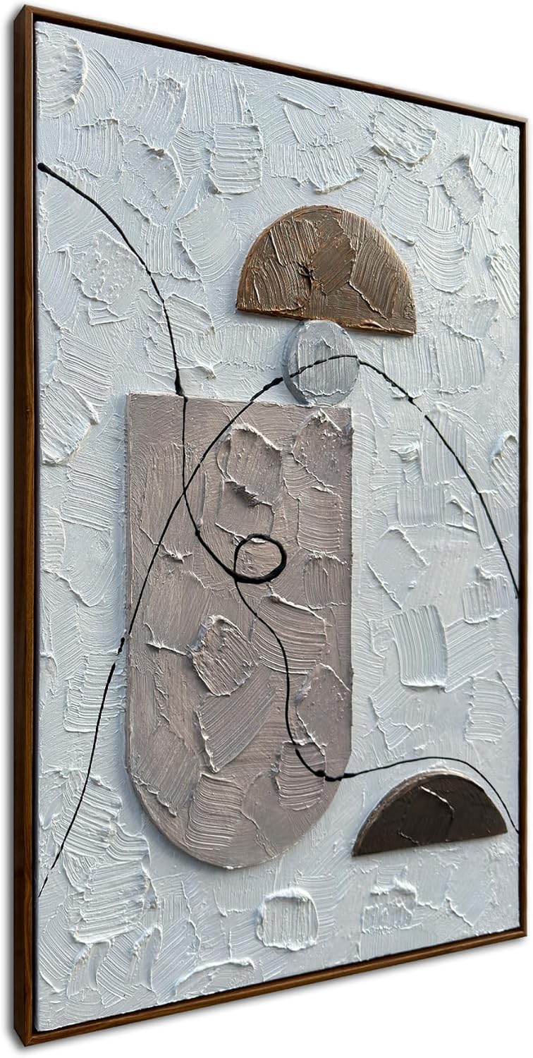 Hand Painted Modern Relief Painting, Framed Artwork, Plaster Wall Art, 3D Textured Oil Paintings on Canvas