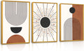 Minimalist Boho Framed Canvas Wall Art Set, Neutral Geometric Line Sun Wall Decor, Mid Century Wall Painting, Abstract Modern Bohemian Art Print for Living Room, Bedroom, Office -24'x36'x3