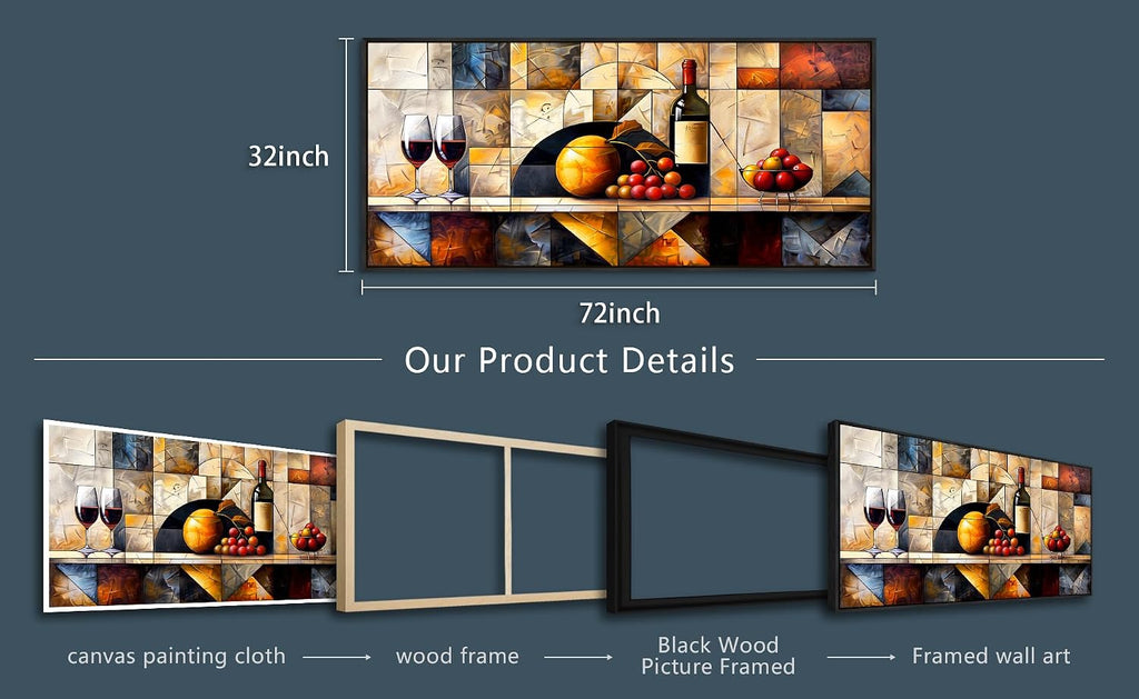 QIYILEXWART Canvas Wall Art For Living Room Large Wall Decor For Office Kitchen Decorations Wine Glass Landscape Pictures Farmhouse Painting Artwork Room Wall Mural Aesthetic Home Decor 32x72 In