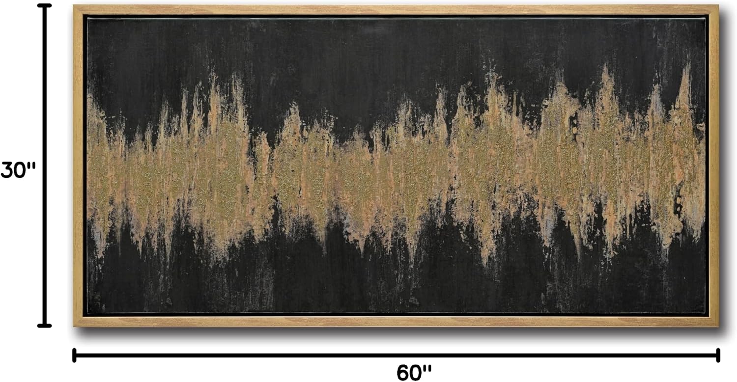 27'x56' Framed Black and Gold Abstract Sound Wave Textured Wall Art, Minimalist Pictures Canvas Wall Deco for Living Room Bedroom Office Gallery