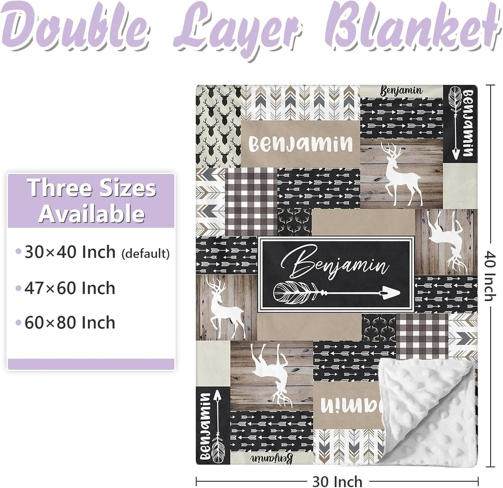 Personalized Baby Crib Bedding Set, 5 Pcs Custom Name Nursery Bedding Set for Girls Boys, Woodland Deer Baby Crib Set for Toddlers Infants, Double Layer Bedding Crib Sets Customized Gifts