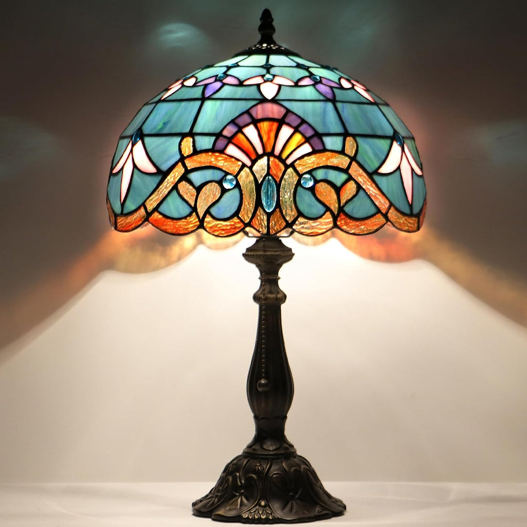 Tiffany Style Lamp Stained Glass Table Lamp Memory Sympathy Desk Reading Light 12X19 Inch (Baroque Style)